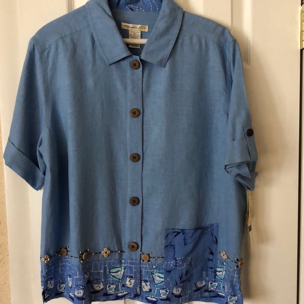Top womens new size L 55% linen 45% rayon buttons Murelli